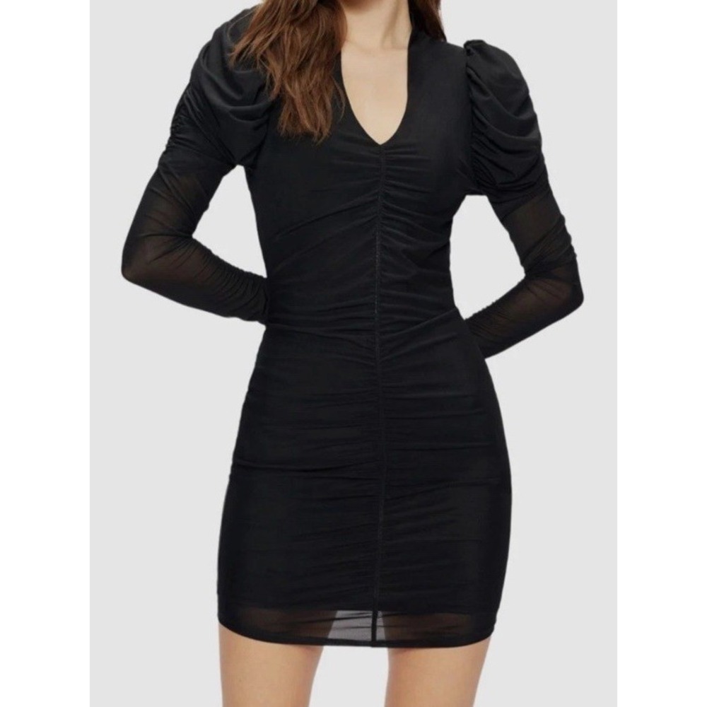 Ted Baker Women's US 8 (Ted 3) Dunlin Mesh Bodycon Black Dress Ruched Mini Dress